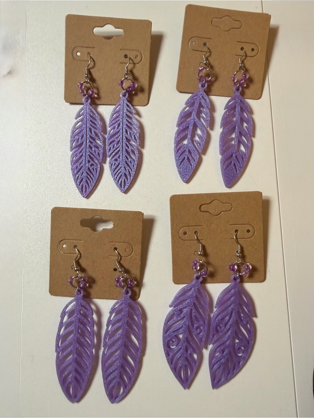 Set of Purple Glitter Leaf Dangle Earrings - Women Jewelry